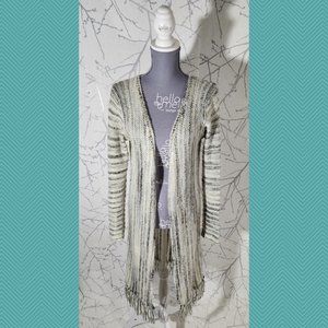 POL Spacedye Knit Open Front Long Fringe Cardigan